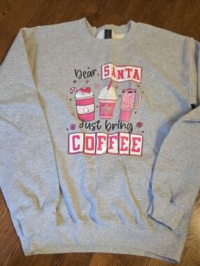 Gray "Dear Santa Just Bring Coffee" Graphic Sweatshirt